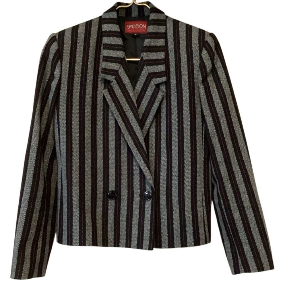 Vintage SASSON Blazer Wool Blend Striped Size 6 - Picture 1 of 8